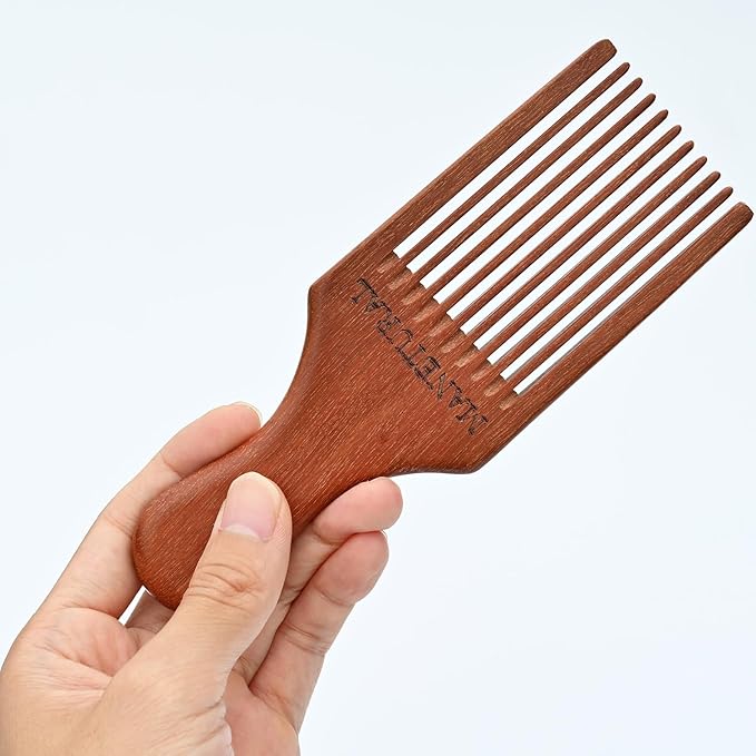 Beard Pick for Men 7" Handmade Afro Hair Comb - Wooden Grooming Tool for Men, Women with Wavy, Kinky, Curly Hair - Anti-Static Styling Precision"