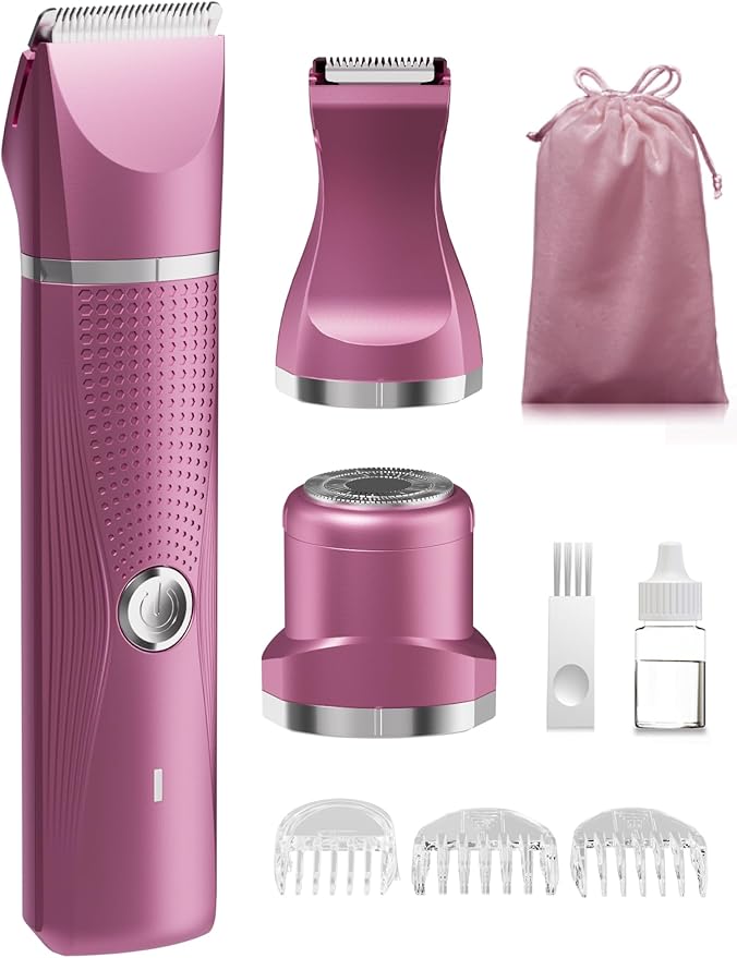 3-in-1 Electric Razor for Women - Waterproof Bikini Trimmer,Rechargeable Electric Shaver for Lady,Pubic Hair Trimmer Women,Personal Trimmer Groomer for Body Hair (Rose Red, RR-1)