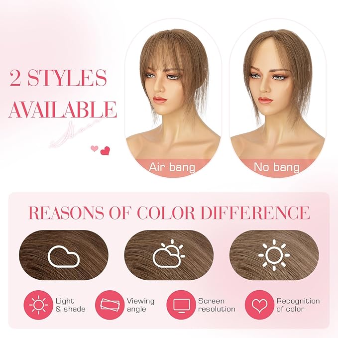 Hairro Human Hair Toppers For Women Wispy Thin Short Wiglet Hairpieces Natural No Bang Middle Part Side Bangs Hair Clip 11 Inches 14.5g #04 Medium Brown