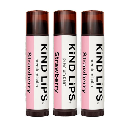 Kind Lips Lip Balm - Nourishing & Moisturizing Lip Care for Dry Lips with Shea Butter, Beeswax & Vitamin E | Strawberry Flavor | 0.15 Oz (Pack of 3)
