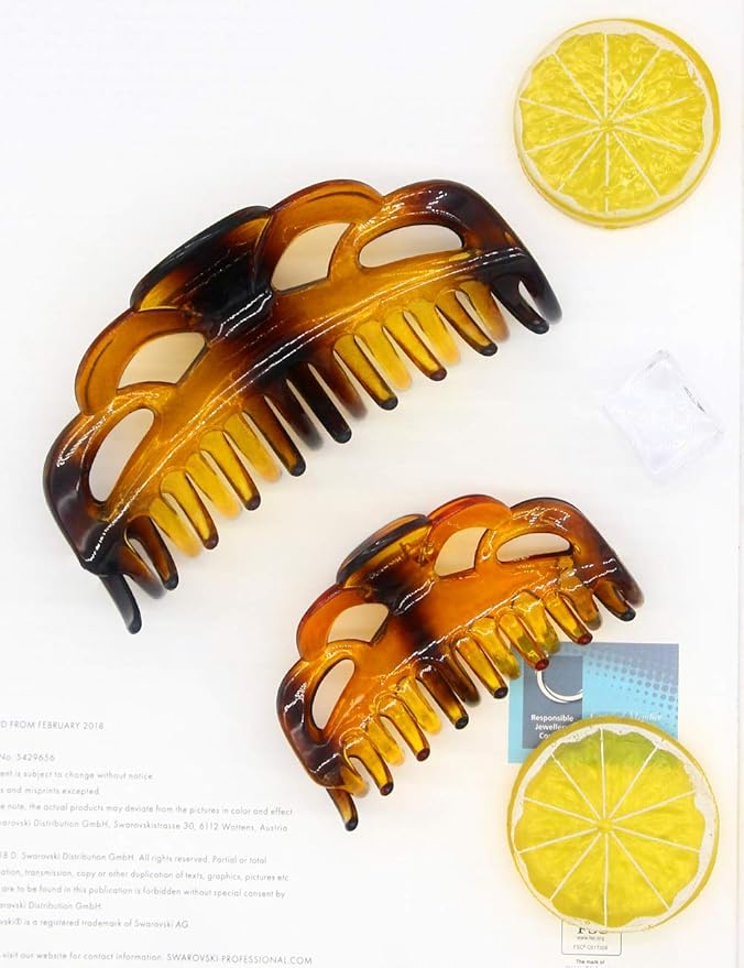 Tortoise Shell Brown Large Plastic Hair Clips Strong Holding Powerful Amber Resin Hair Claws for Women Thick Hair (Arc-Brownish Red)