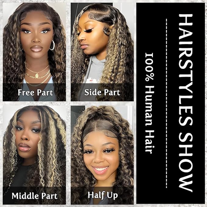 bangjazz 28 Inch Deep Wave Lace Front Wigs Human Hair Fb/27 180% Density 13x4 HD Lace Frontal Wigs Human Hair Pre Plucked Ombre Lace Front Wig Balayage Highlight Glueless Wigs Human Hair for Women