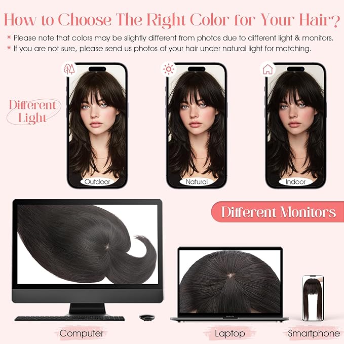 Hairro Mono Hair Toppers with Bangs, 3.4" x 3.4" Mono Base 100% Real Human Hairpieces for Women, 150% Density Clips In Topper for Greyish Thinning Hair, 16 Inch Dark Brown
