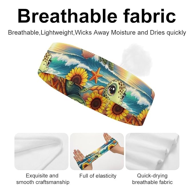 Sunflower Beach Turtle Headbands for Women, Men Elastic Soft Hair Bands for Workout, Yoga, Running, Fitness