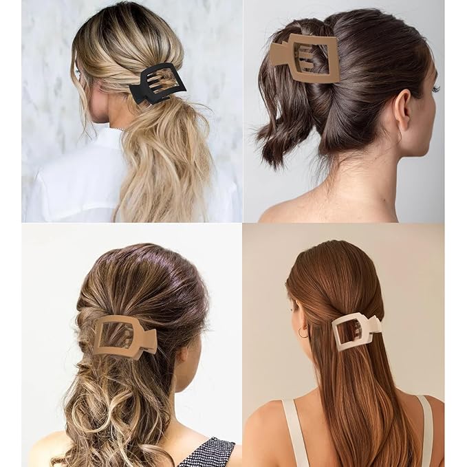 4 PCS Flat Hair Clips for Women, Ergonomic Curved Claw Clips for Thick Thin Curly Hair, Round Flat Strong Hold No Slip Grip Claw Clips for All Hair Textures