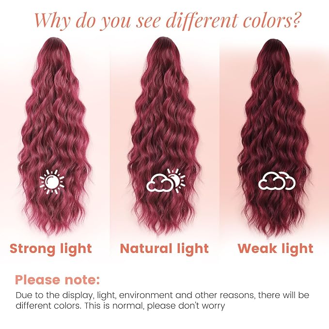 Ponytail Extension, 18 Inch Claw Clip Ponytail Extensions Wavy Ponytail Hair Extension for Women Fluffy Natural Synthetic Jaw Clip on Pony Tails Hairpiece for Daily Use (Wine Red)
