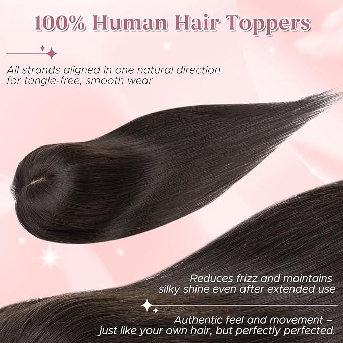 Real Human Hair Toppers for Women 3.54"*4.72" Silky Base 150% Density With Bangs Adjustable Parting Clip-In Topper Hairpieces for Women with Thinning Hair 16 Inches Natural Black