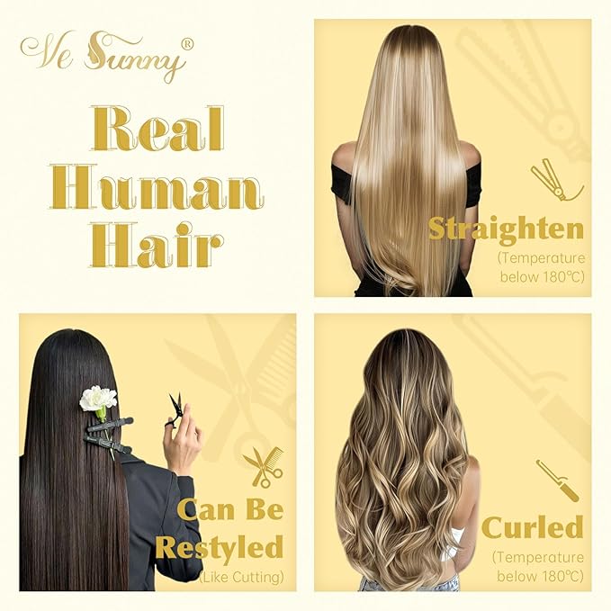 Ve Sunny Clip in Hair Extensions Straight Human Hair Clip in Extensions Remy Clip on Hair Extensions Real Human Hair Extensions Clip ins Ombre Ash Grey Balayage Platinum Blonde 20inch 120g