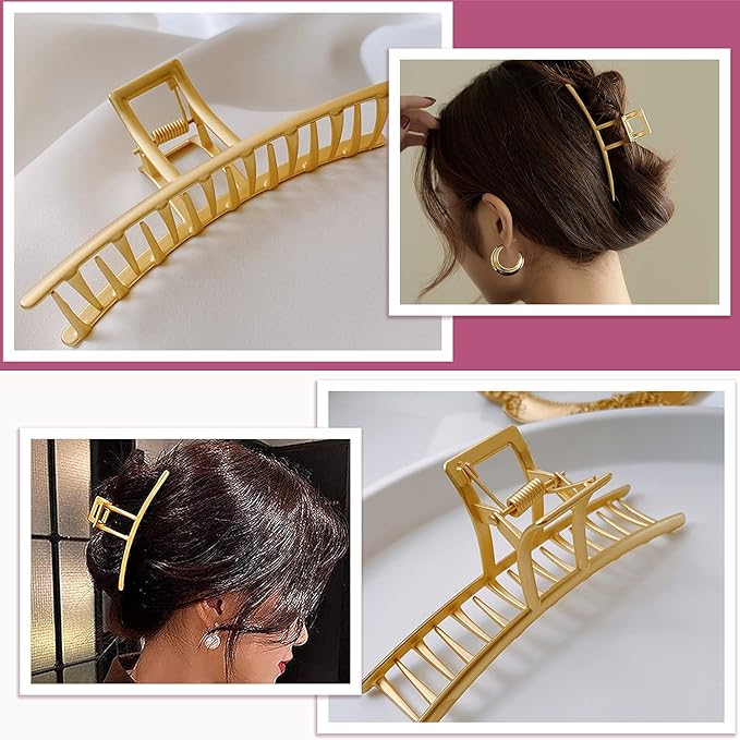 AIBEE Large Metal Hair Claw Clips - 4pcs Nonslip Big Gold Hair Clamps with Strong Hold for Thick and Thin Hair for Women and Girls