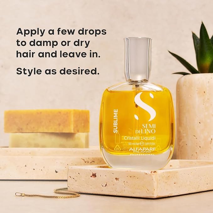 Alfaparf Milano Semi di Lino Sublime Cristalli Liquidi Hair Oil with Heat Protection - Smoothing Hair Serum with Frizz Control - Hair Shine Serum with Vitamin E & Color Fix Complex (0.51 Fl Oz)