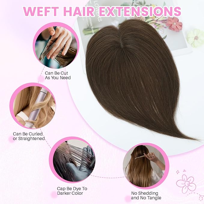 YAMI Hair Toppers for Women Fluffy Human Hair Topper 10inch Handmade Swiss Base Hairpieces 360° Cover Hairloss (Medium Brown)