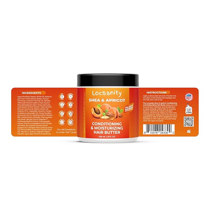 Locsanity Shea & Apricot Loose, Natural, Conditioning and Moisturizing Hair Butter - Strength & Growth Formula LOC (Leave in, Oil, Cream)