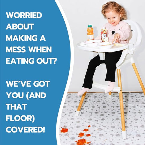 30 Pack Disposable Splat Mats by Eli with Love - Extra Large 49"x49" 100% Waterproof Baby Splat Mat for Under High Chair - Plastic Mat Liner for Floor - Protect from Spills (Moon & Stars, 30 Pack)