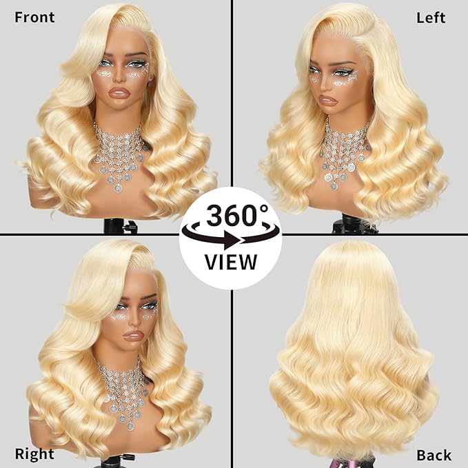 613 Hd Lace Front Wigs Human Hair 34 Inch 13X6 Glueless Full Frontal 220% Density Body Wave Blonde Wig Human Hair 100% Triple Lifespan 3X No Tangle No Shedding No Synthetic