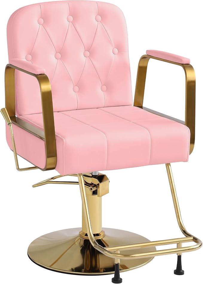 KIGOTY Salon Barber Chair, Reclining Salon Chair for Hair Stylist, Adjustable Hair Salons Tattoo Braiding Hairdresser Chair, 360 Swivel Stylist Chairs for Barbershop (Pink)
