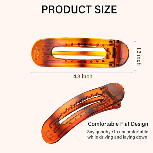 4 PCS Flat Claw Clips, Large Lay Flat Hair Clips for Women Girls, Strong Hold Non-slip Hair Claws for Thick Thin Hair (Tortoise)