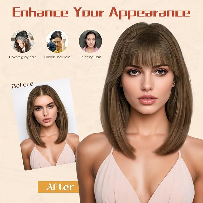 Rich Choices Human Hair Toppers for Women-100% Real Remy Hair Topper with 3D 360°Bang-Upgraded 150% Density 9 * 12CM Lace Base-Clip in Hairs topper for Thinning Hairs-10Inch #2 Dark Brown