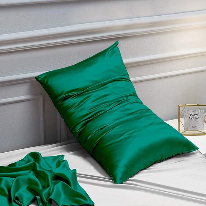 NTBAY 2 Pack Satin King Pillowcases for Hair and Skin, Luxurious and Silky Pillow Cases with Envelope Closure, 20x36 Inches, Dark Green