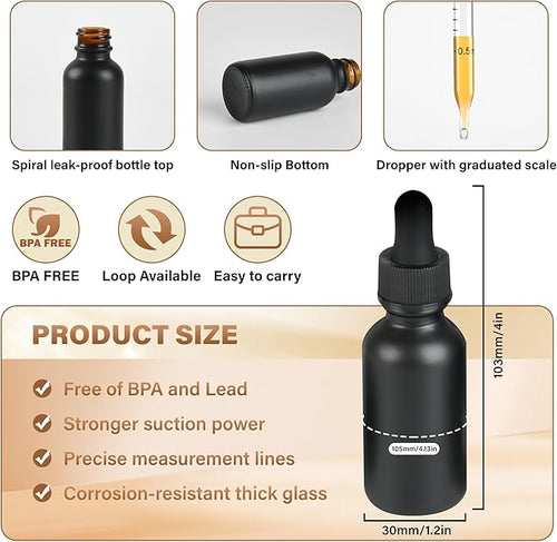 6 Pcs, 1oz Dropper Bottle, Black Glass Eye Dropper Bottle, Tincture Bottles with Dropper, Pretty Finish, Leak-Proof Design, Stronger Suction for All Kinds of Mixed Liquids