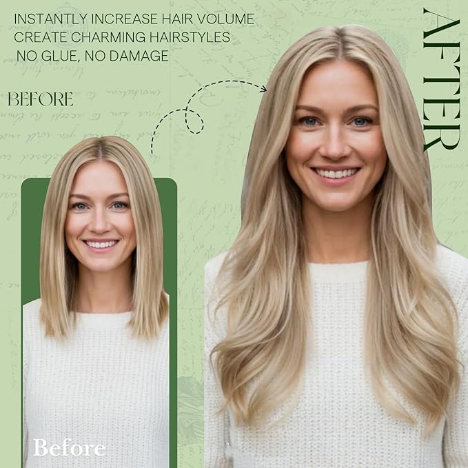 RUNATURE Clip in Hair Extensions Real Human Hair, Blonde Short Hair Extensions Clip Ins, Remy Human Hair for Women, Thick Natural Brazilian Hair, 10 Inch 80g 7pcs #16P22 Beige Sandy Blonde Highlights