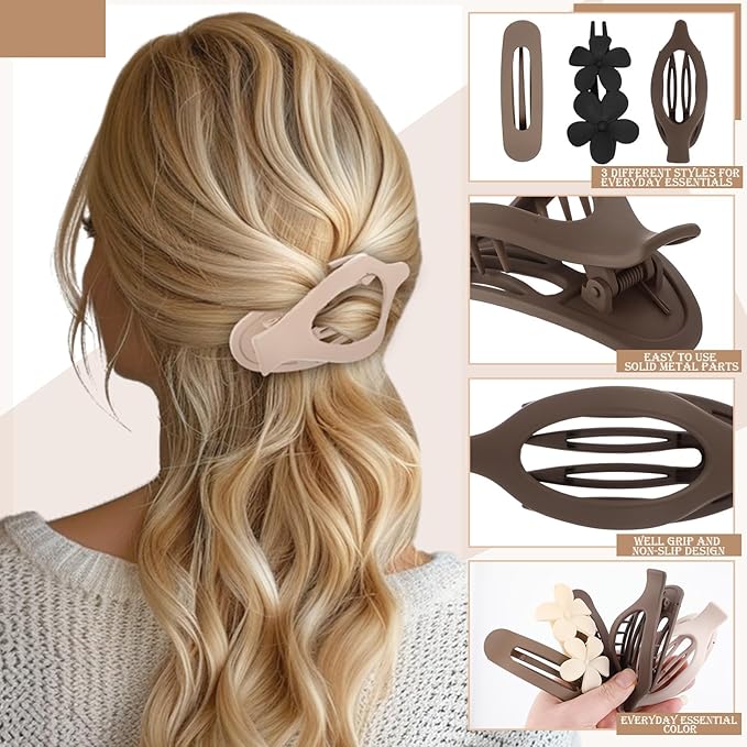 10 Pcs French Flat Hair Clips for Women - 3 Styles Non-slip Flat Claw Clips Matte Hair Claws for Thin Thick Hair