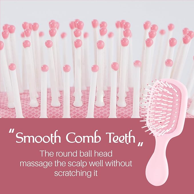 Mini Hair Bursh for Women Men and Kids, Protable Travel Size Hair Brush for Pockets Purses, Mini Detangler Brush for All Hair Types, Small Paddle Brush for Detangling (Pink)