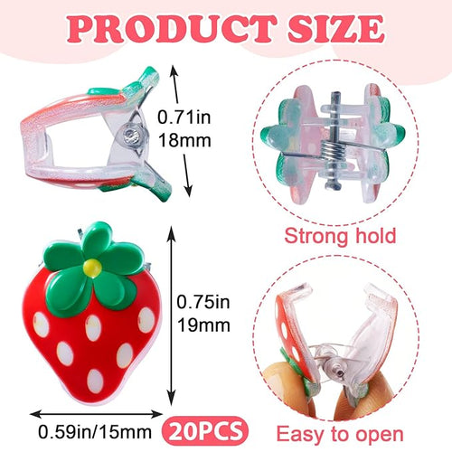 20pcs Mini Strawberry Clips for Women, Small Strawberry Hair Claw Clips, Non-Slip Cute Jaw Claw Hair Barrette Fruit Accessories for Long Short Thin Thick Curly Straight Hairstyles- Red