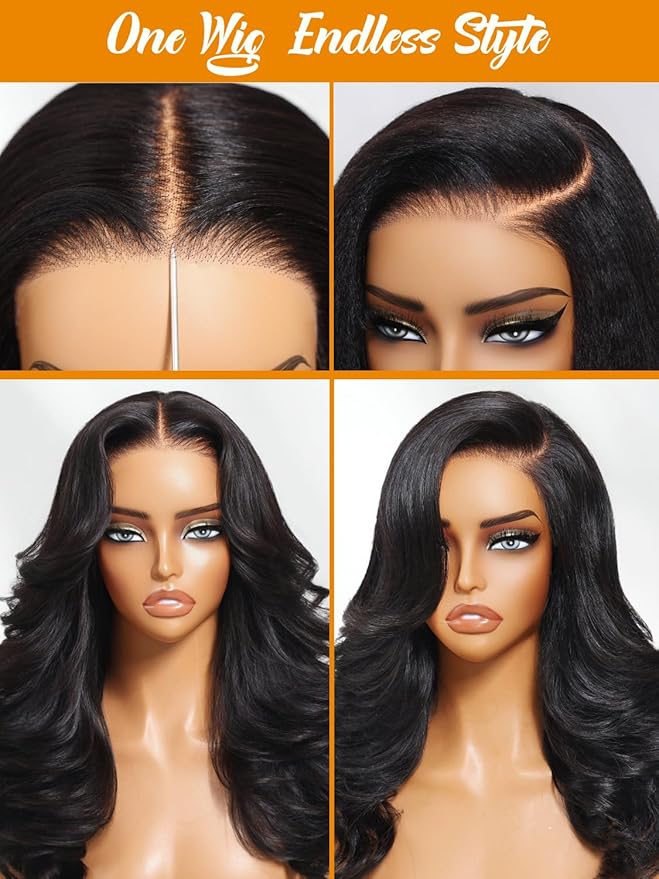 Julia Hair Bye Bye Slip Wig Feathered Layer Side Part Human Hair Wig 200% Density 7X5 Pre Cut Lace Closure Loose Body Wave Wigs Pre Everything Glueless with Secure Silicone Strips Drawstring 18 Inch