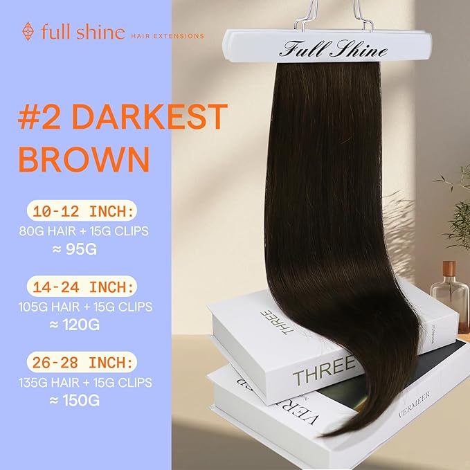 Full Shine Short Brown Hair Extensions Clip in Human Hair Triple Weft Remy Hair Clip in Extensions Invisible Dark Brown Hair Extensions Straight Brazilian Hair 10 Inch 7 Pcs