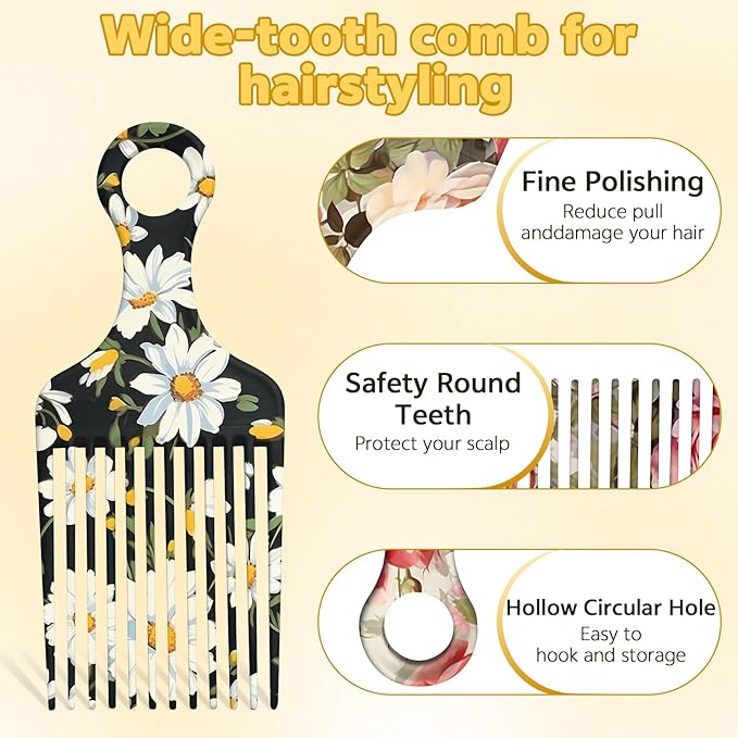 2 Pcs Afro Pick Comb for Natural Curly Hair,Portable Styling Hair Pick for Travel,Anti-Static,Cute Afro Comb for Women Men and Girls (Pink-T7)