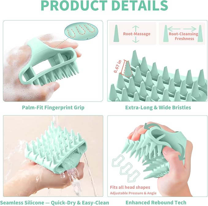 Gentle Scalp Massager,Silicone Scalp Scrubber for Any Hair Type,Soft Scalp Brush for Wet & Dry Use,Head Massage Stress Relax Easy to Hold Hair,Scalp Massager Tool (Mint Green)