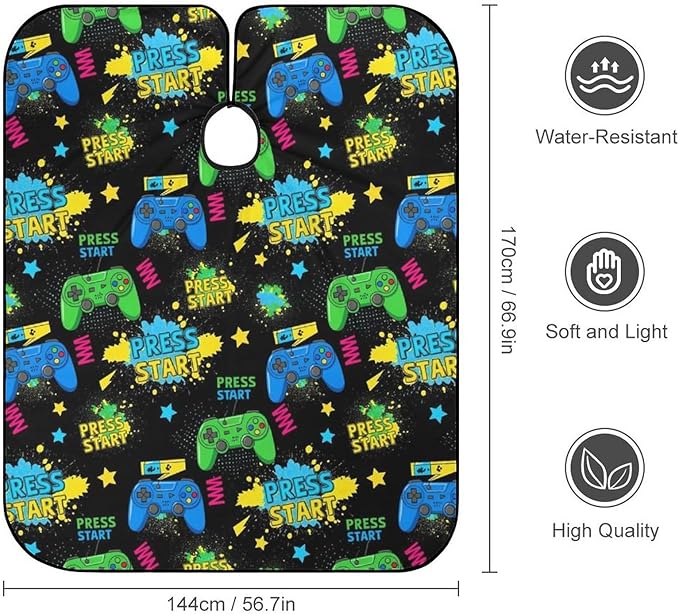Women Cool Blue Video Game Weapon Games Pattern Art Barber Hairdressing Cape, Full Coverage Hairdressing Haircut Apron for Barbers, Haircut Tools