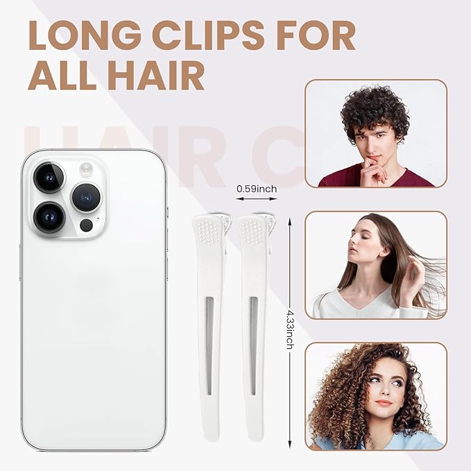 12PCS Hair Clips for Styling - No Crease Hair Clips for Women - Non Slip Duck Billed Hair Roller Clips with Silicone Band - Salon Hair Sectioning Clips White