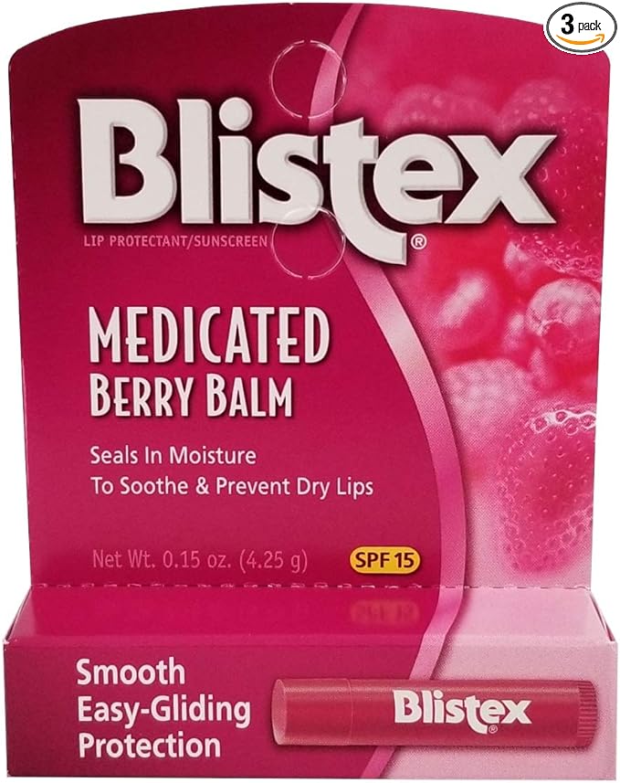 Blistex Medicated Lip Balm, Spf 15, Berry, .15-Ounce Tubes (Pack of 3)