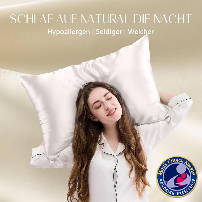 ZIMASILK 100% Pure Mulberry Silk Pillowcase for Hair and Skin Health,Soft and Smooth,Both Sides Premium Grade 6A Silk,600 Thread Count,with Hidden Zipper,1pc (Queen 20''x30'',Ivory)