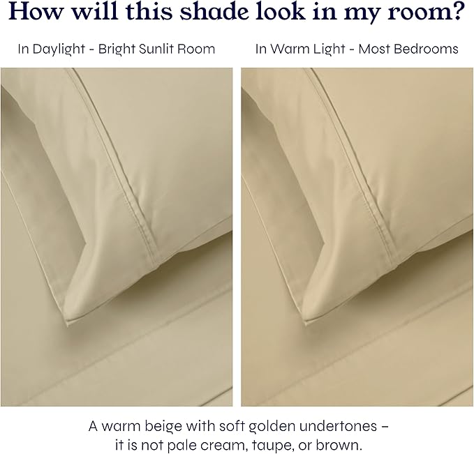 California Design Den Standard/Queen Size Pillowcase Set - 400 Thread Count Pillowcases, 100% Cotton Sateen, Set of 2 Pillow Covers, Soft and Breathable - Beige (Golden Tone)
