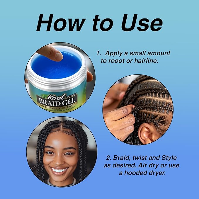 KOOL Braiding Gel Maximum Hold for LOC & Twist - No Flaking, No Whitening, Fast Drying, High Shine, Cool & Refreshing, Long Lasting Hold (5 oz)
