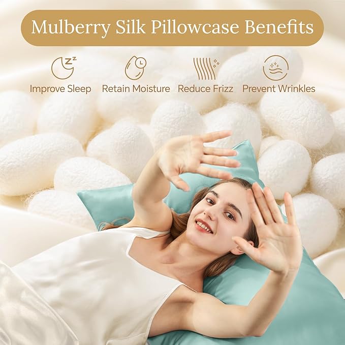 INFIIXSO Mulberry Silk Pillow Cases King Size Set of 2, Silk Pillowcase with Hidden Zipper 20"x36", Extraordinary Smooth and Soft Pillow Case for Hair and Skin(ICY Morn, 2 Pack)