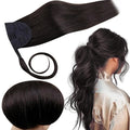 RUNATURE Human Hair Ponytail Extension Black, Real Hair Ponytail Extension With Magic Paste, Remy Natural Ponytail Hair Extensions, Straight Hair Add Volume, 18 Inch 80g #1B Off Black