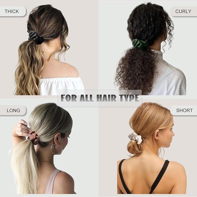 IVARYSS Scrunchies for Hair Sleep, Premium Satin Soft Than Silk for Women Curly Hair, Cute Bands Ties for Girls Thin | Thick Hair Styling, 12 Pack, Black
