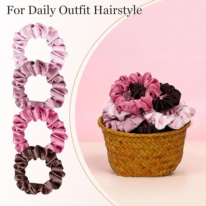 Ultra-Petite Satin Scrunchies for Women – 8PCS Blush Small Hair Ties – Soft Silk-Like Mini Hair Bands, No Crease, Frizz-Free, Gentle on Hair, Perfect for Daily Wear & Sleep