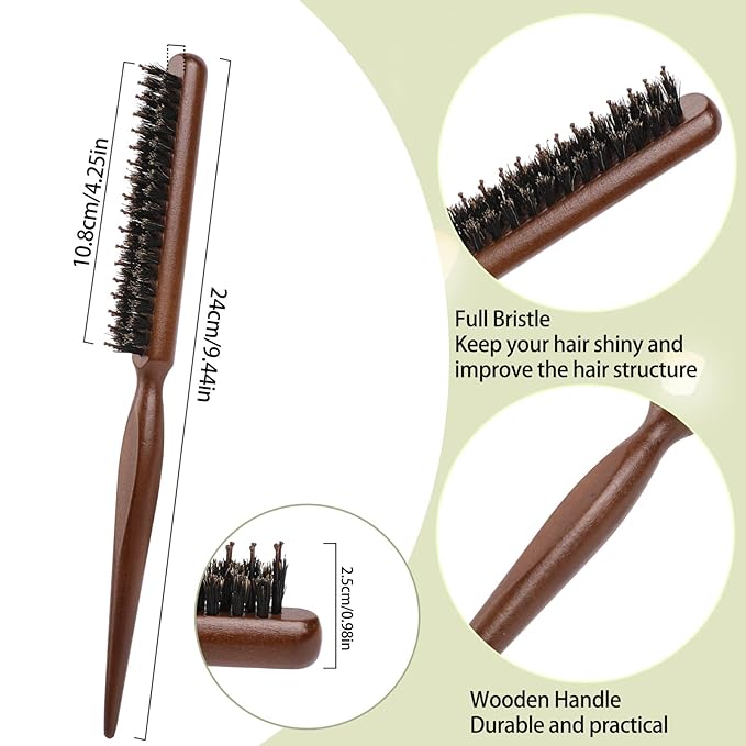 Sliverdew Boar & Nylon Bristle Teasing Brush, Hair Sectioning Comb with Rat Tail Handle Pick, Smoothing Brush for Edge Control, Backcombing, Smoothing, and Styling Thin & Fine Hair to Create Volume