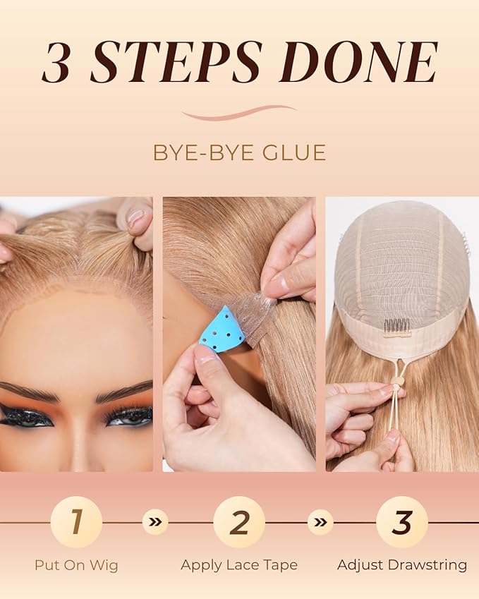 Arabella 13x6 Light Brown Blonde Wig Human Hair Glueless Wigs Human Hair Pre Plucked Pre Cut 13x6 Ear to Ear Full HD Lace Front Wigs 210% Density Straight Wig Drawstring Wig Human Hair 24 Inch