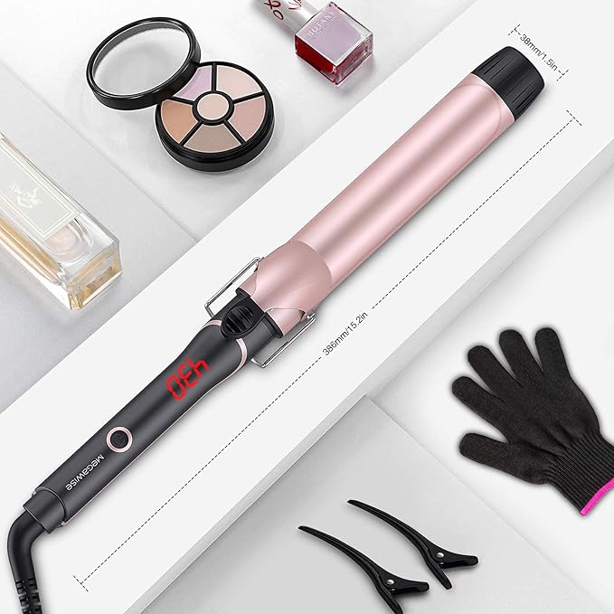 Unlock Your Hair's Potential with MegaWise Pro Curling Iron: 1 1/4 inch Ceramic Barrel, 60s Fast Heating, Anti-Scald Grip, and Complete Styling Kit for Effortless Glamour!