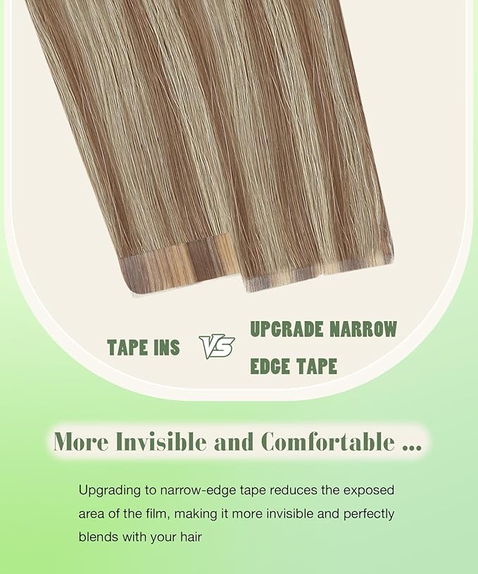 SURNEL Tape in Hair Extensions Human Hair 14 inch Golden Brown Highlighted Fading to Golden Blonde Tape in Hair Extensions 20pcs 50g(#10/16/16-14)