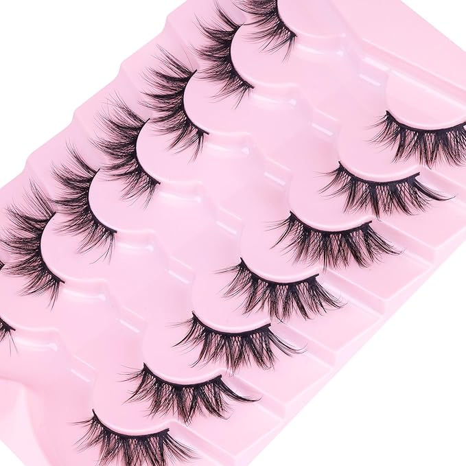 Half Lashes Fox Eye Faux Mink Lashes Wispy Eyelashes Cat Eye 20mm Fake Lashes Spiky Strip Eyelashes Pack 7 Pairs
