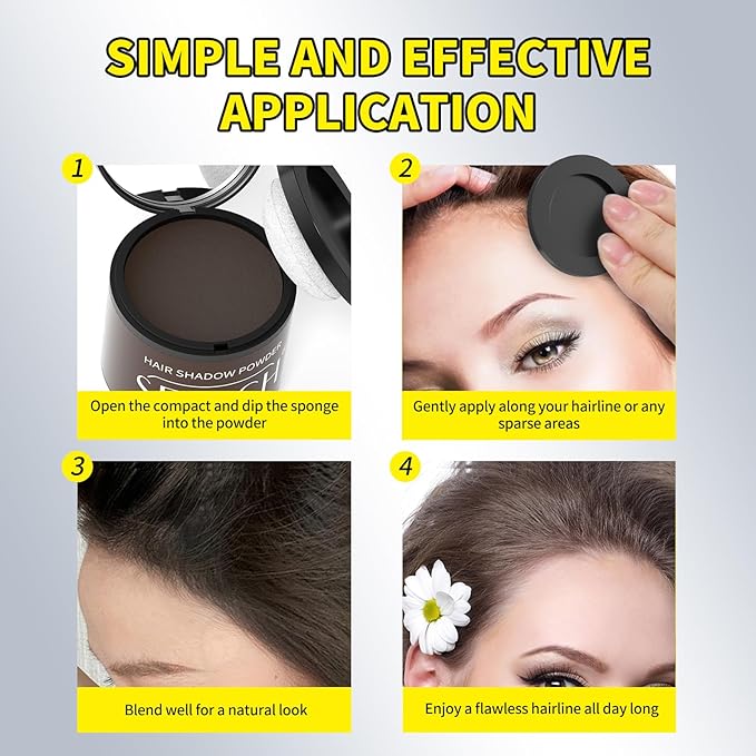 Sevich Hairline Powder 10g 2-Pack with Brush, Instantly Conceals Hair Loss & Thinning, 48H Waterproof Root Touch Up Powder, Natural Hair Shadow Toppers for Women & Men, 2 Box = 5 Boxes,Black