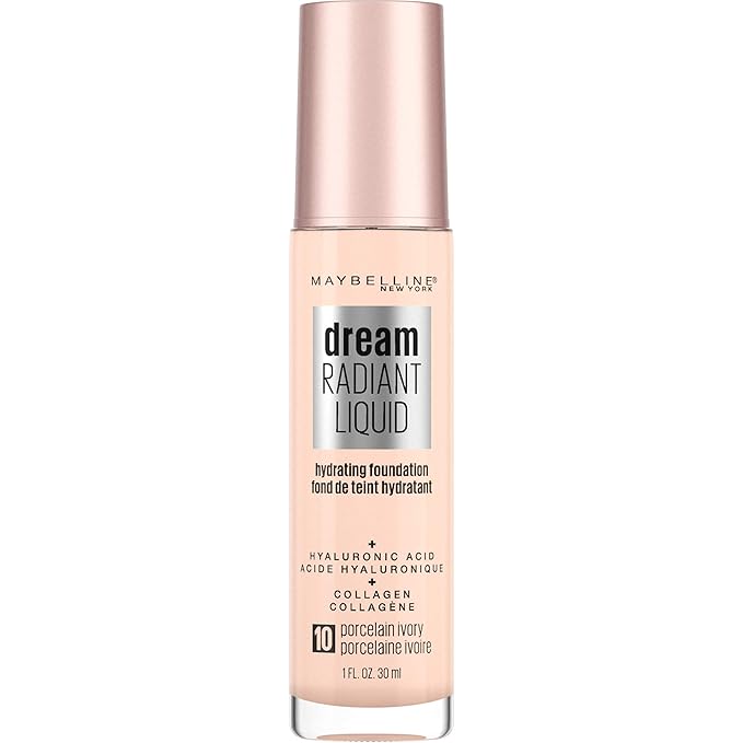 Maybelline Dream Radiant Liquid Medium Coverage Hydrating Makeup, Lightweight Liquid Foundation, Porcelain Ivory, 1 Count