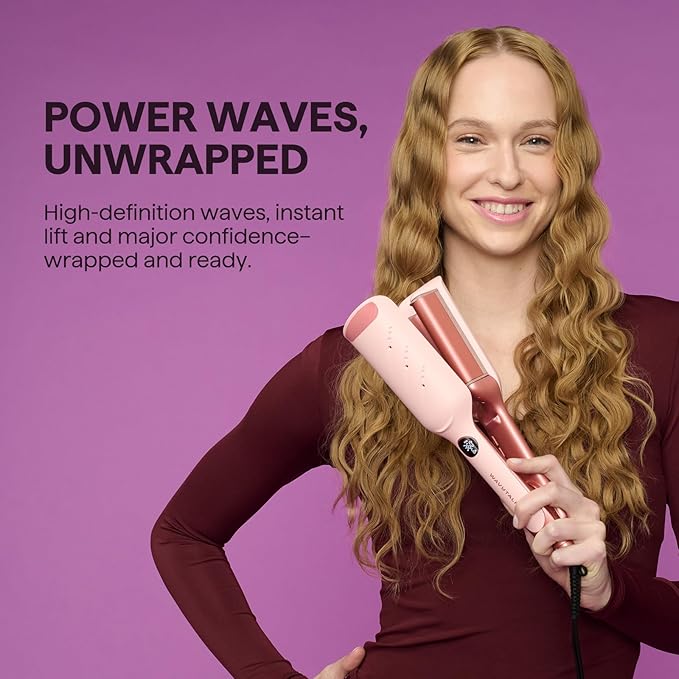 Wavytalk Power Wave Hair Crimper, Curling Iron Hair Crimper Waver, Ventilation Design for Less Damage, Ionic Reduces Frizz, Effortless-Curler, Dual Voltage Crimping Iron, Pink