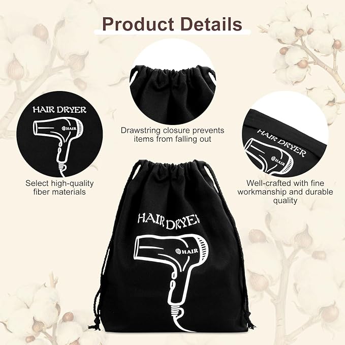 Hair Dryer Bags Bulk, Hairdryers Storage Drawstring Pouch, Blow Dryer Case Container Hairdryer and Styling Tools Accessories Bags for Hotel Home Travel Bathroom 11.8 x 13.7 inch (16 PCS Black)